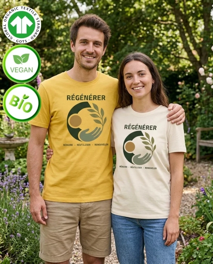 T-shirt Bio « Régénérer » – Réduire, Réutiliser, Renouveler